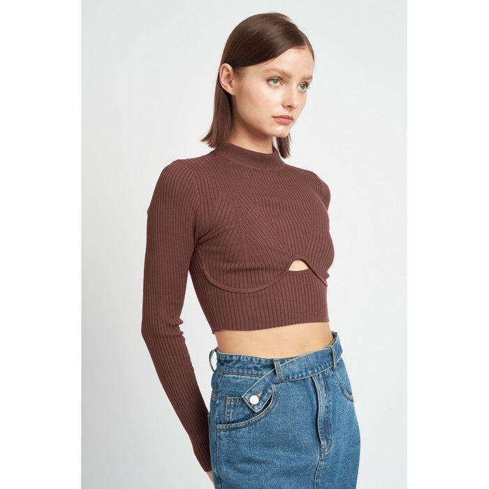 Mock Neck Crop Top With Cut Out