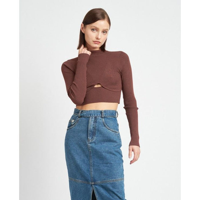 Mock Neck Crop Top With Cut Out