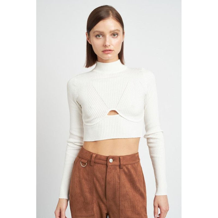 Mock Neck Crop Top With Cut Out