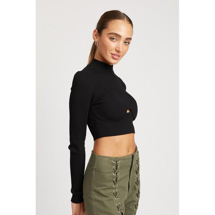 Mock Neck Crop Top With Cut Out