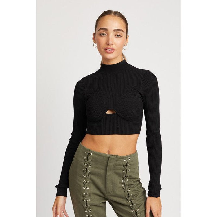 Mock Neck Crop Top With Cut Out