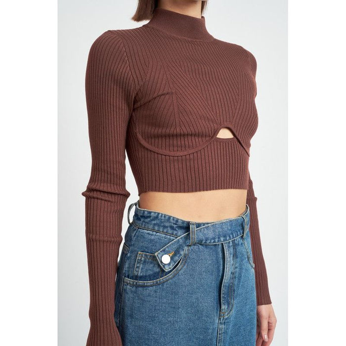 Mock Neck Crop Top With Cut Out