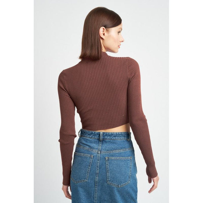 Mock Neck Crop Top With Cut Out