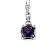 Bids.com .925 Sterling Silver 6x6MM Cushion Shaped Natural Purple Amethyst and Diamond Accented Bale 18" Inch Pendant Necklace (I-J Color, I1-I2 Clarity) Necklaces