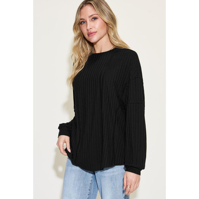 Basic Bae Ribbed Round Neck Long Sleeve T-Shirt