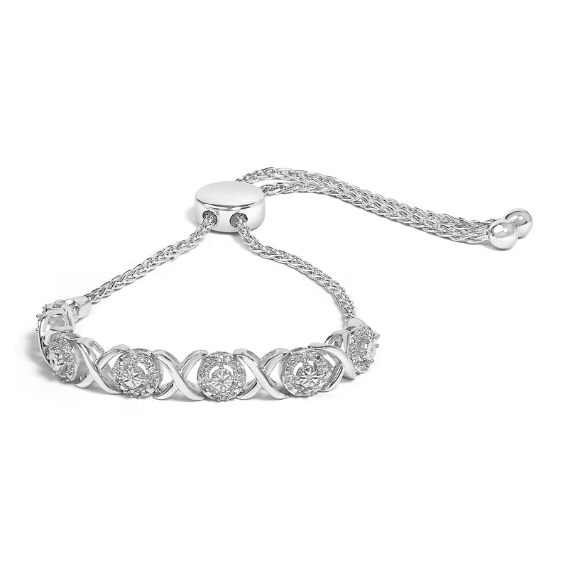 Bids.com .925 Sterling Silver 1/6 Cttw Diamond X and O Bolo Bracelet Bracelets