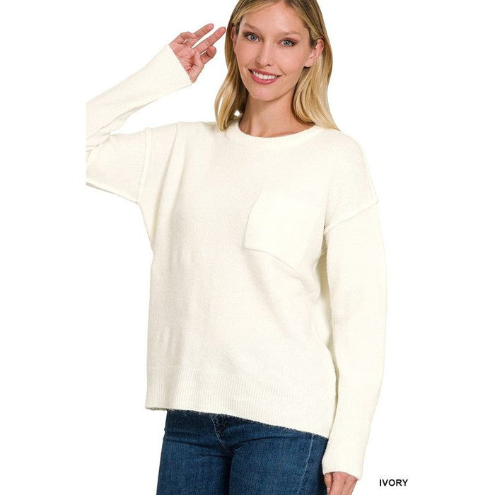 Melange Hi-Low Hem Round Neck Sweater