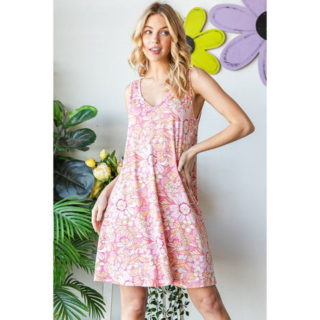 Heimish Floral V-Neck Tank Dress with Pockets