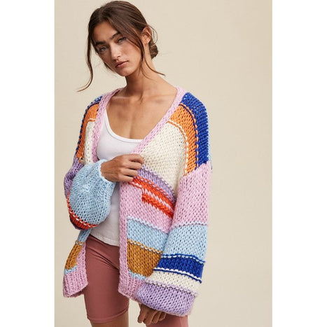 Hand Knit Multi Striped Cardigan