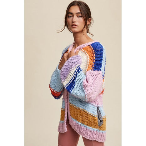 Hand Knit Multi Striped Cardigan