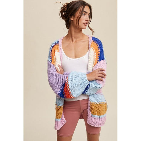 Hand Knit Multi Striped Cardigan