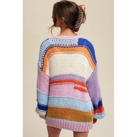 Hand Knit Multi Striped Cardigan