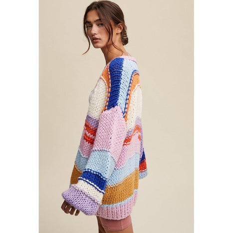 Hand Knit Multi Striped Cardigan