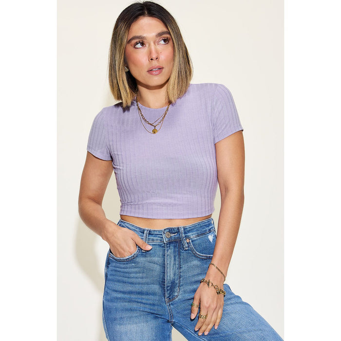 Basic Bae Ribbed Round Neck Short Sleeve T-Shirt