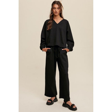 V-neck Sweatshirt and Pants Set