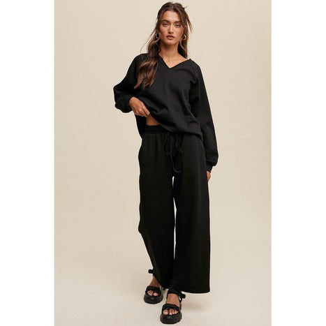 V-neck Sweatshirt and Pants Set