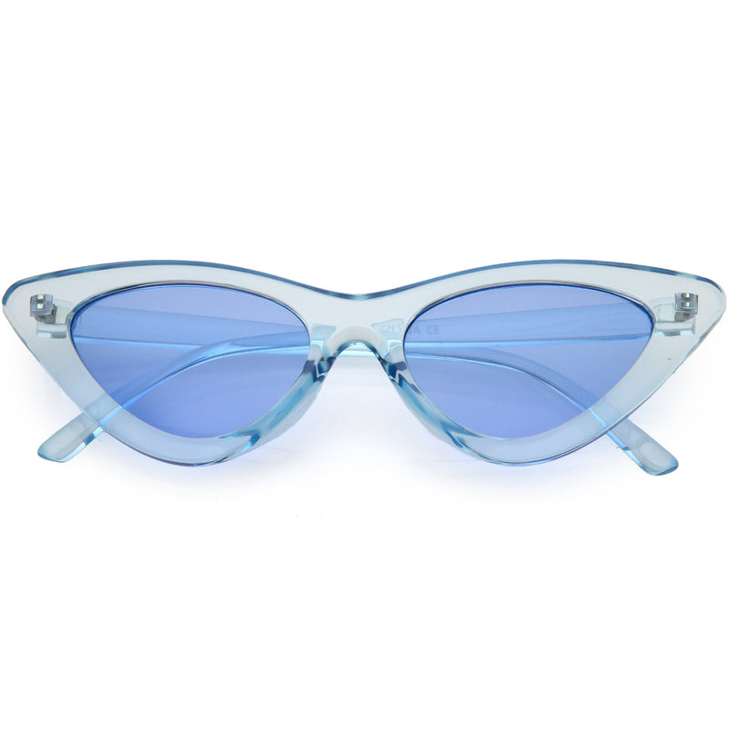 zeroUV Women's Retro 1990's Narrow Flat Color Tone Lens Cat Eye Sunglasses C524 Sunglasses