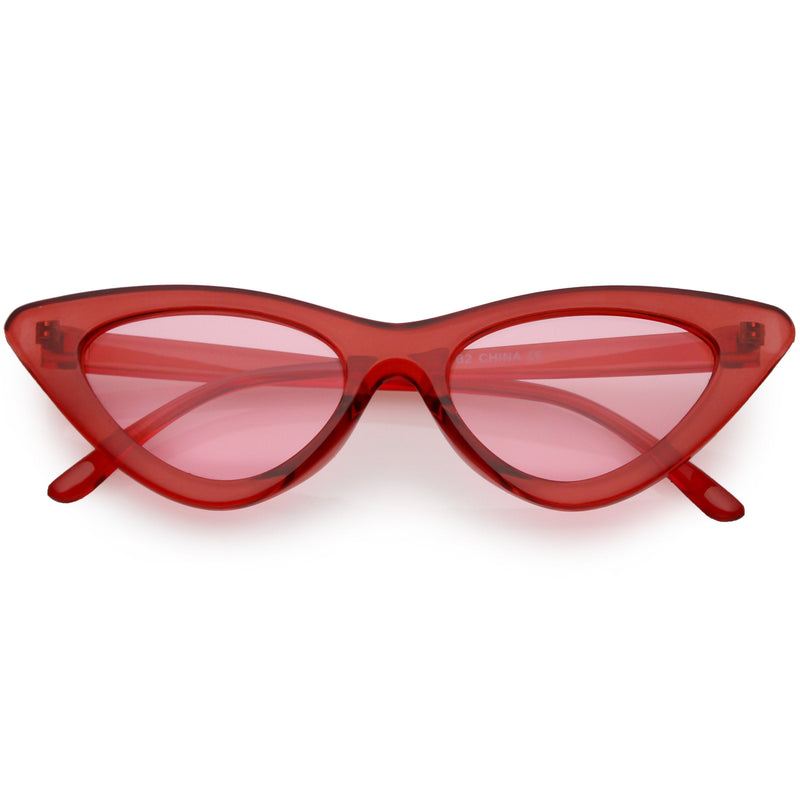 zeroUV Women's Retro 1990's Narrow Flat Color Tone Lens Cat Eye Sunglasses C524 Sunglasses