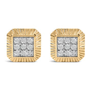 Bids.com 10K Yellow Gold Plated .925 Sterling Silver 1/6 Cttw Diamond Textured Halo Stud Earrings Earrings