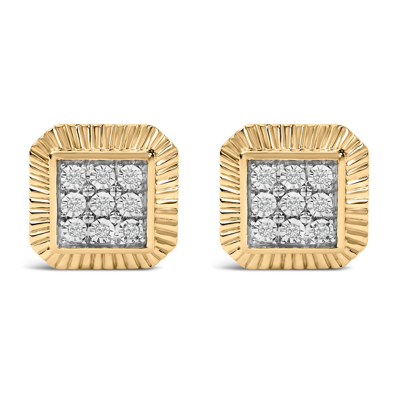 Bids.com 10K Yellow Gold Plated .925 Sterling Silver 1/6 Cttw Diamond Textured Halo Stud Earrings Earrings