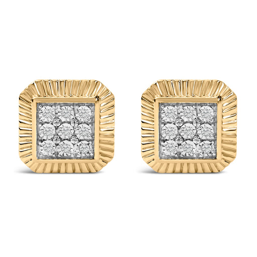 Bids.com 10K Yellow Gold Plated .925 Sterling Silver 1/6 Cttw Diamond Textured Halo Stud Earrings Earrings