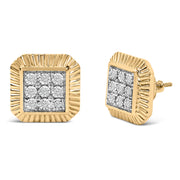 Bids.com 10K Yellow Gold Plated .925 Sterling Silver 1/6 Cttw Diamond Textured Halo Stud Earrings Earrings