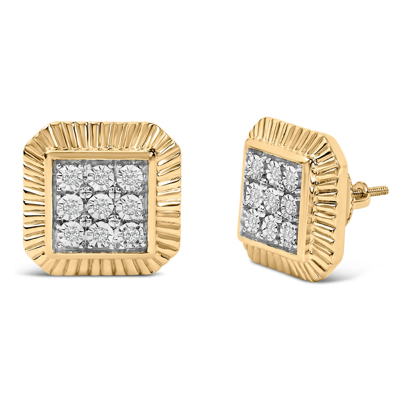 Bids.com 10K Yellow Gold Plated .925 Sterling Silver 1/6 Cttw Diamond Textured Halo Stud Earrings Earrings