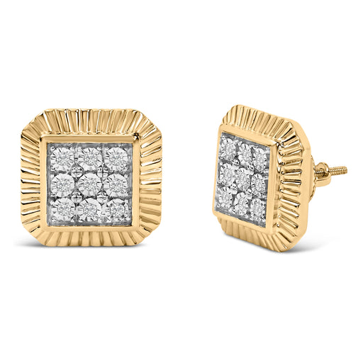 Bids.com 10K Yellow Gold Plated .925 Sterling Silver 1/6 Cttw Diamond Textured Halo Stud Earrings Earrings