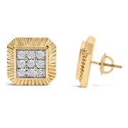 Bids.com 10K Yellow Gold Plated .925 Sterling Silver 1/6 Cttw Diamond Textured Halo Stud Earrings Earrings