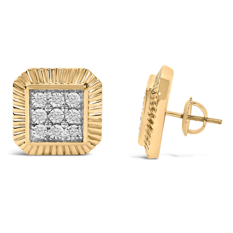 Bids.com 10K Yellow Gold Plated .925 Sterling Silver 1/6 Cttw Diamond Textured Halo Stud Earrings Earrings