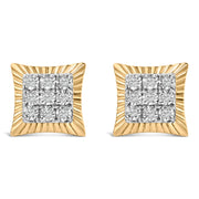 Bids.com 10K Yellow Gold Plated .925 Sterling Silver 1/4 Cttw Diamond Textured Halo Stud Earrings Earrings