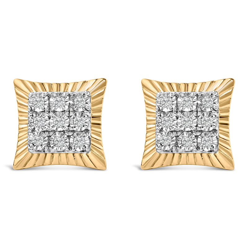 Bids.com 10K Yellow Gold Plated .925 Sterling Silver 1/4 Cttw Diamond Textured Halo Stud Earrings Earrings