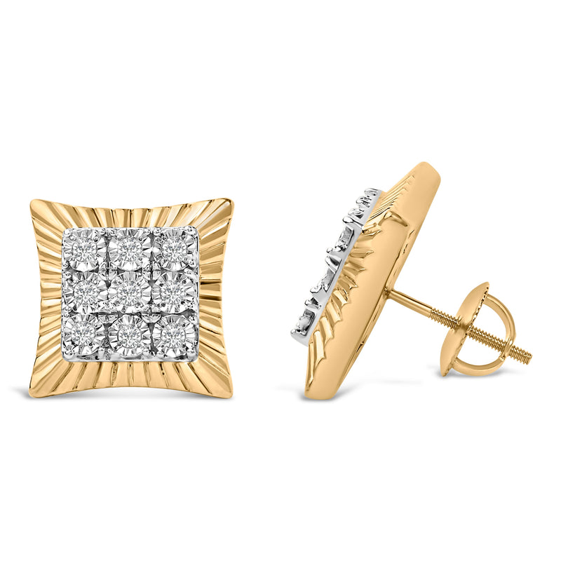 Bids.com 10K Yellow Gold Plated .925 Sterling Silver 1/4 Cttw Diamond Textured Halo Stud Earrings Earrings