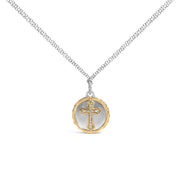 Bids.com 14K Yellow Gold Plated Sterling Silver 1/10 Cttw Diamond Cross Medallion Pendant Necklace Necklaces
