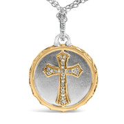 Bids.com 14K Yellow Gold Plated Sterling Silver 1/10 Cttw Diamond Cross Medallion Pendant Necklace Necklaces