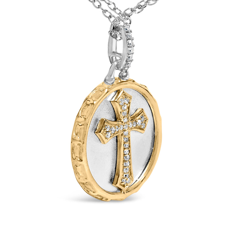 Bids.com 14K Yellow Gold Plated Sterling Silver 1/10 Cttw Diamond Cross Medallion Pendant Necklace Necklaces