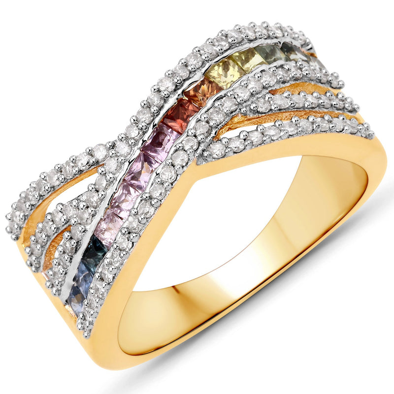 Bids.com 1.19 Carat Genuine Multi Sapphire .925 Sterling Silver Ring Rings