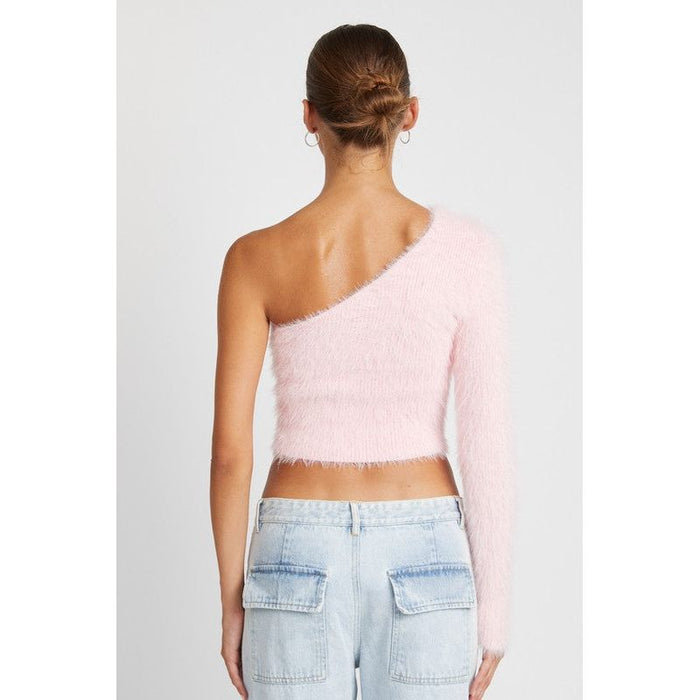 One Shoulder Fluffy Sweater Top