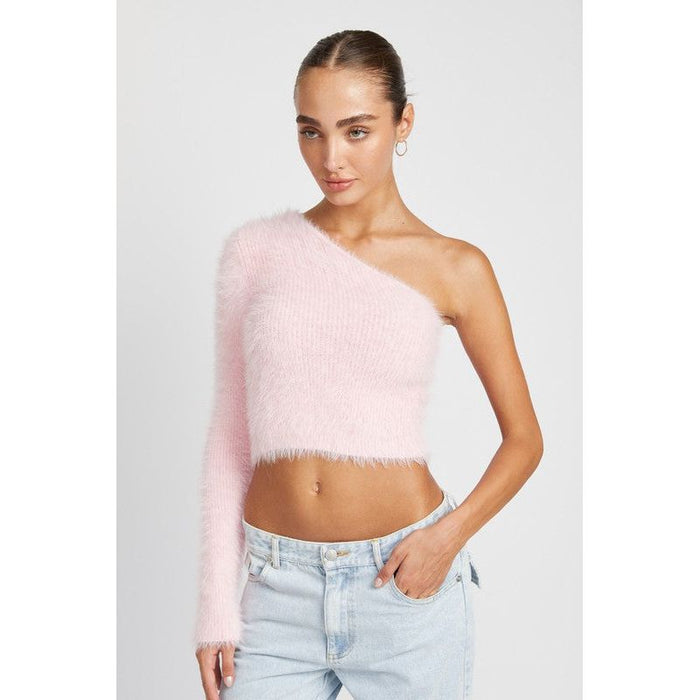 One Shoulder Fluffy Sweater Top