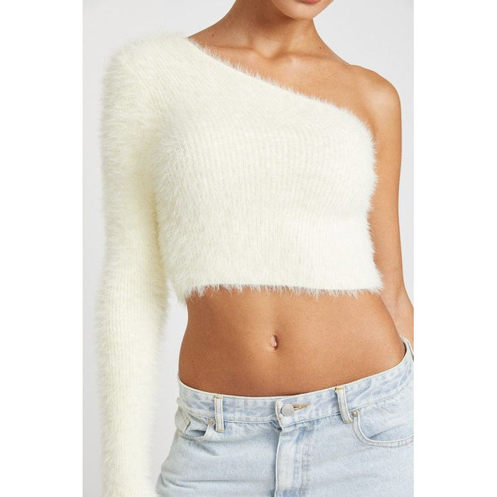 One Shoulder Fluffy Sweater Top