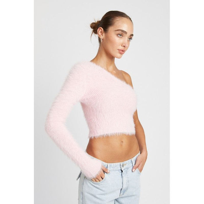 One Shoulder Fluffy Sweater Top