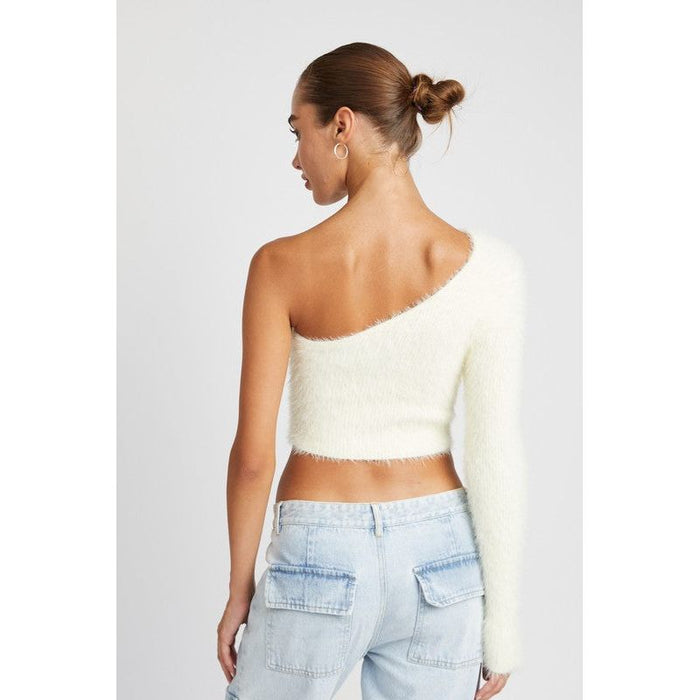 One Shoulder Fluffy Sweater Top