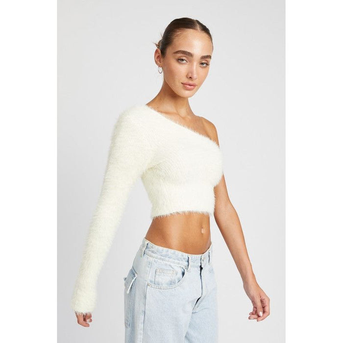 One Shoulder Fluffy Sweater Top