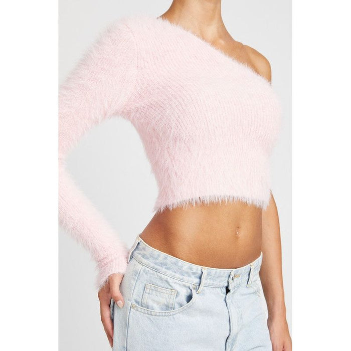 One Shoulder Fluffy Sweater Top