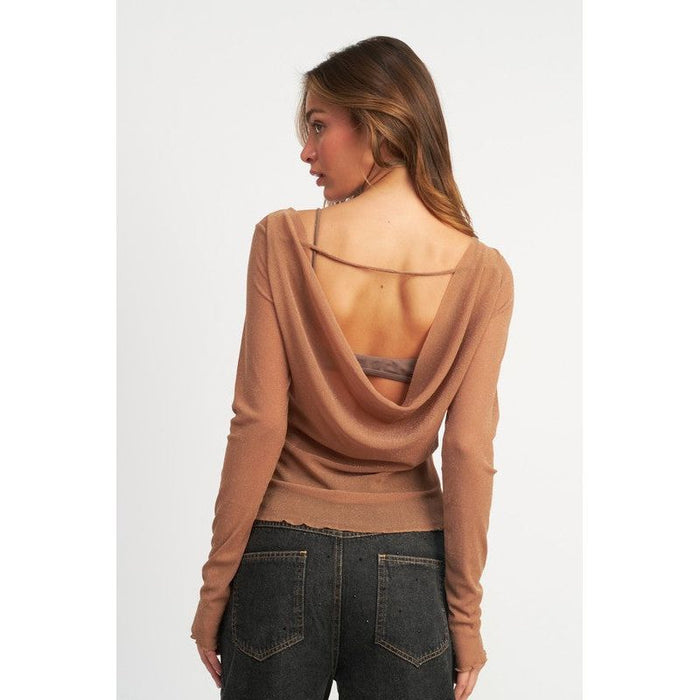 Glitter Mesh Top With Back Cowl