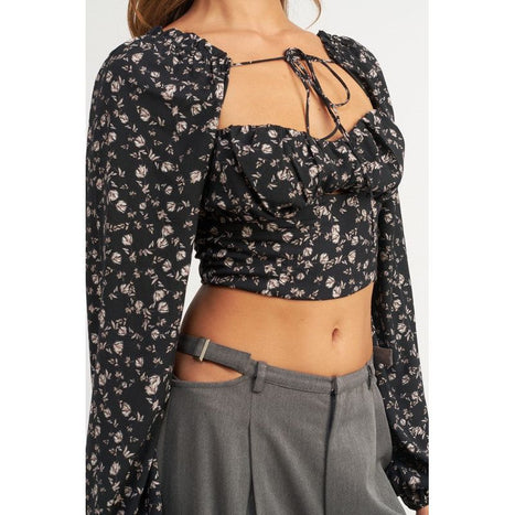 TIE FRONT FLORAL BLOUSE