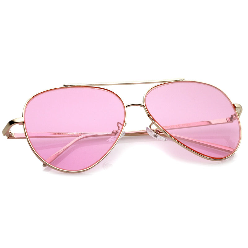 zeroUV Retro Color Tone Color Flat Lens Aviator Sunglasses A967 Sunglasses