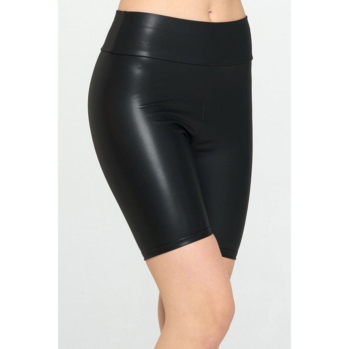 High Waist Pu Biker Shorts