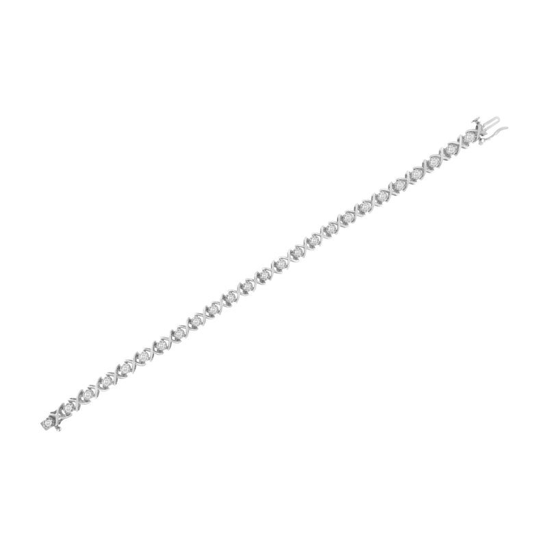 Bids.com .925 Sterling Silver 1 cttw Brilliant Round-Cut Diamond "X" Link Bracelet (I-J Clarity, I2-I3 Color) - Size 7" Bracelets