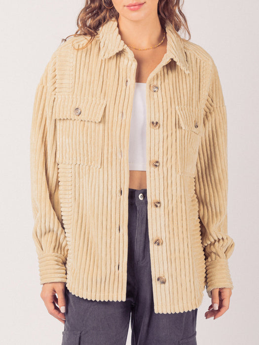 Button Up Long Sleeve Corduroy Jacket